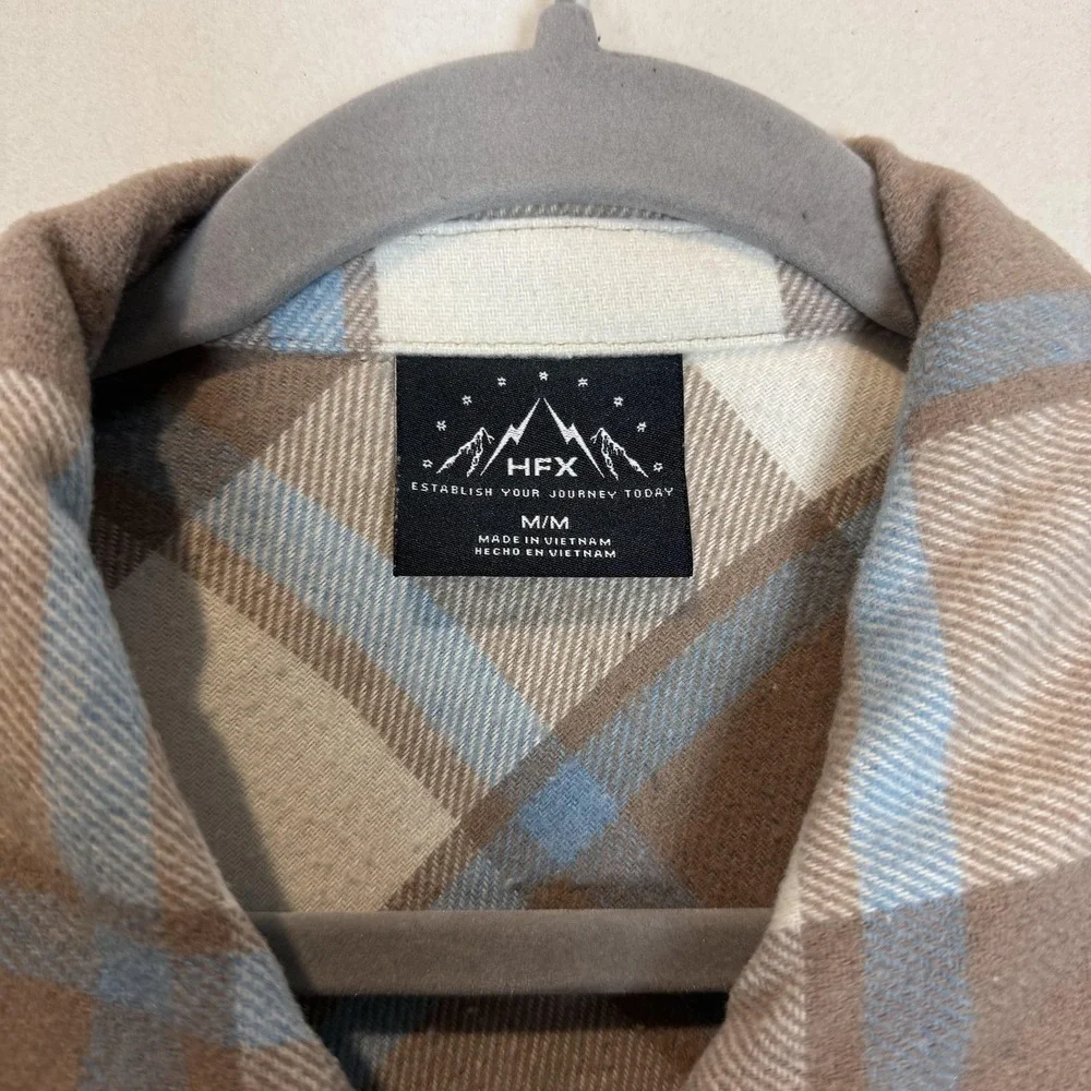 HFX Jacket Mens Medium‎ Brown Plaid Flannel Snap Front Pockets Outdoor Casual